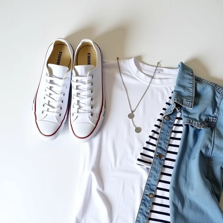 All Star branco e acessórios em flat lay minimalista