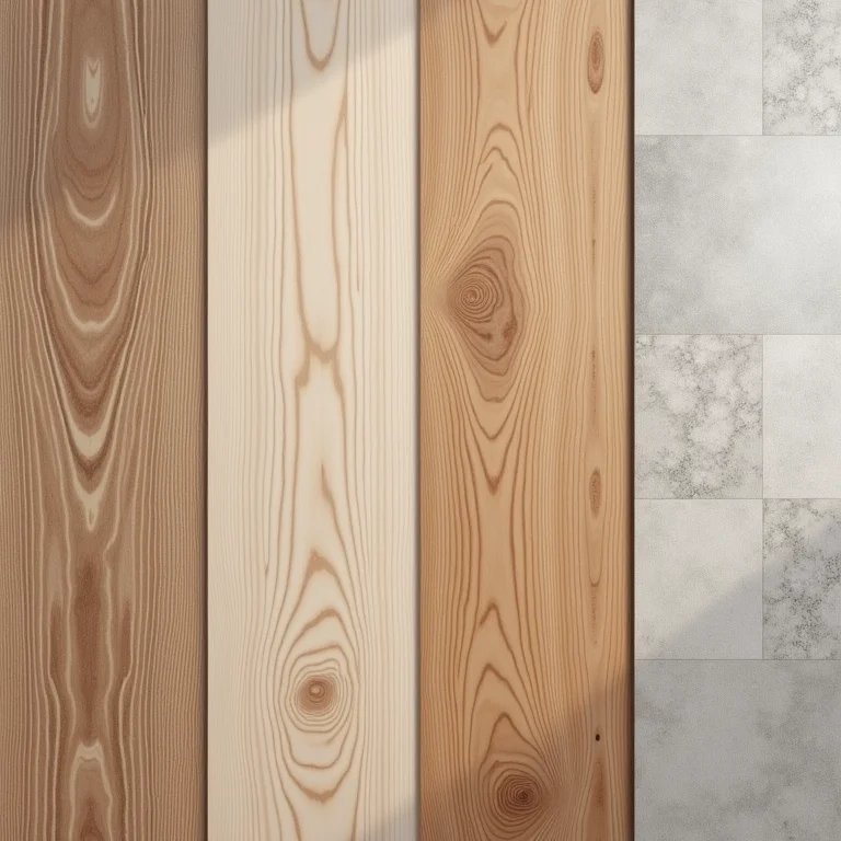 Amostras de pisos que imitam madeira: laminado, vinílico, porcelanato e cimentício