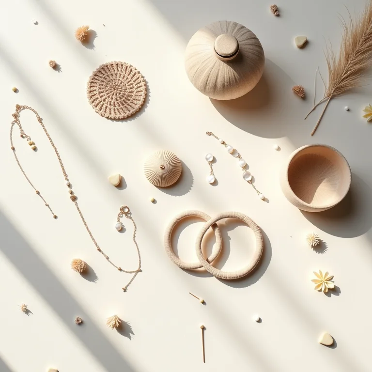 Arranjo de peças de artesanato diversas em estilo flat lay