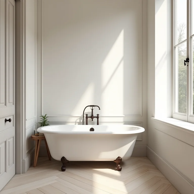 Banheira vitoriana compacta em banheiro pequeno