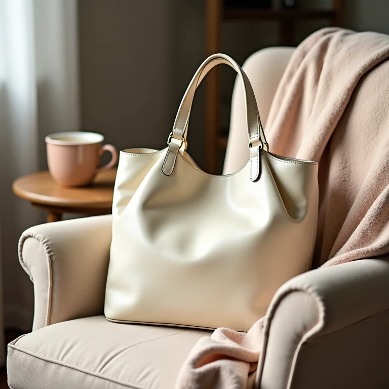 Bolsa hobo bege em poltrona confortável