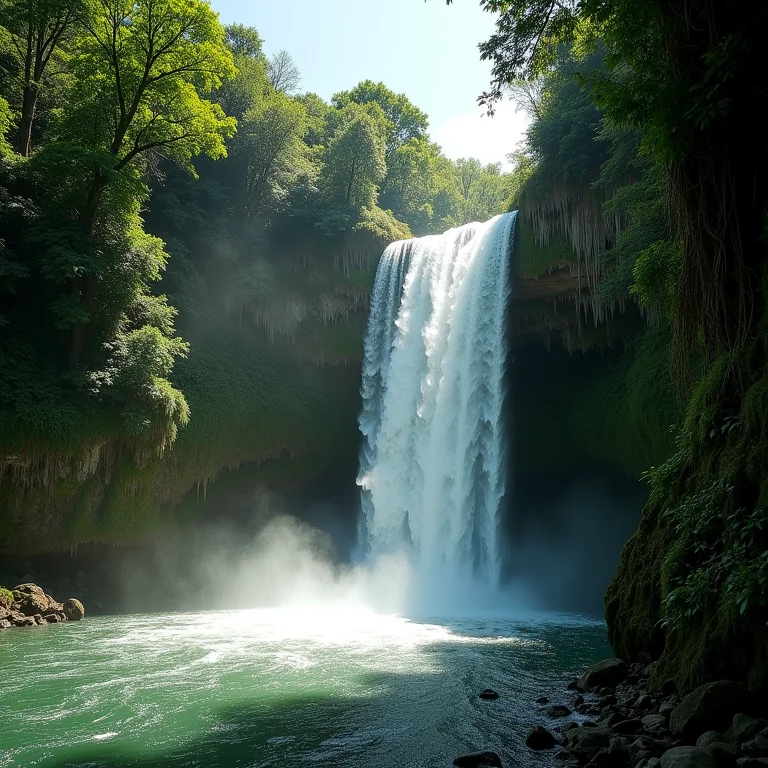 Cachoeira da Velha com forte correnteza e vegetação exuberante