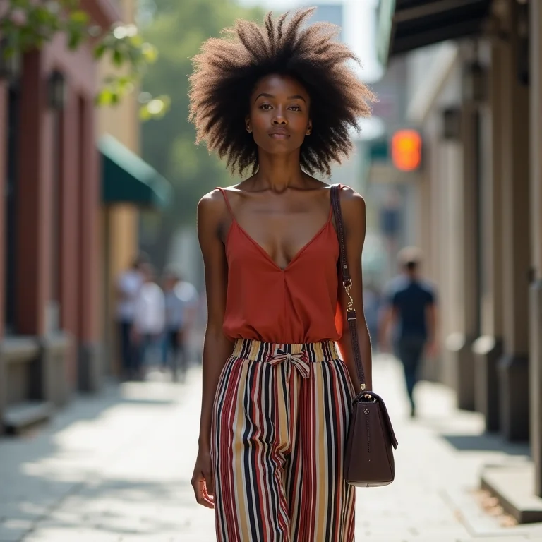 Calças com listras verticais: truque de styling para alongar