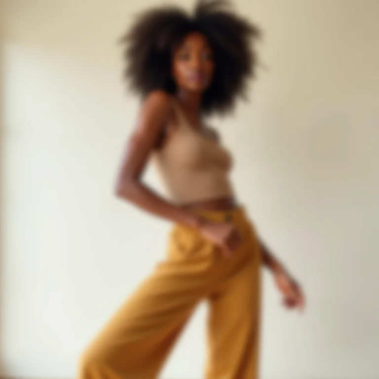 Calças de cintura alta alongando a silhueta feminina