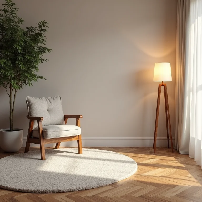 Canto aconchegante de sala com piso laminado em padrão espinha de peixe