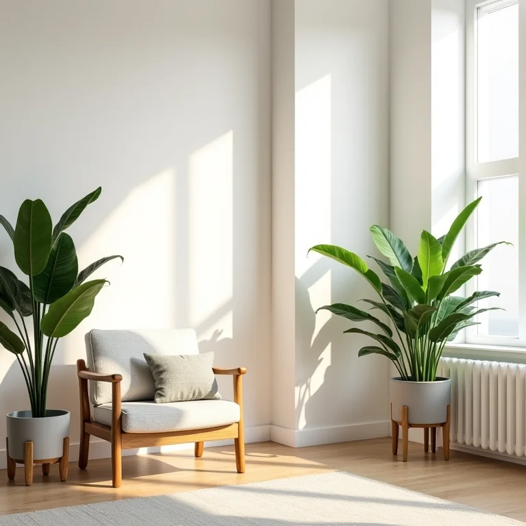 Canto de sala bem iluminado com plantas.