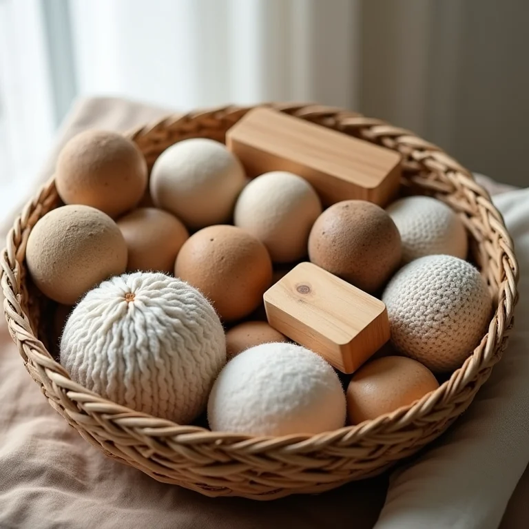 Cesto dos tesouros com objetos naturais para bebês