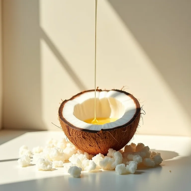 Close-up de coco fresco e óleo de coco