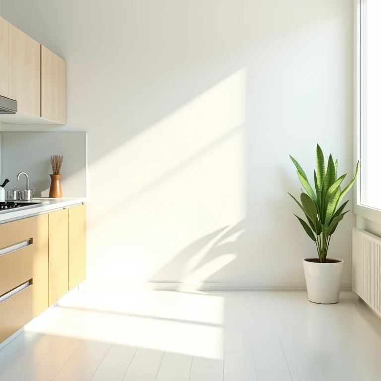 Cozinha clara e arejada com piso vinílico claro