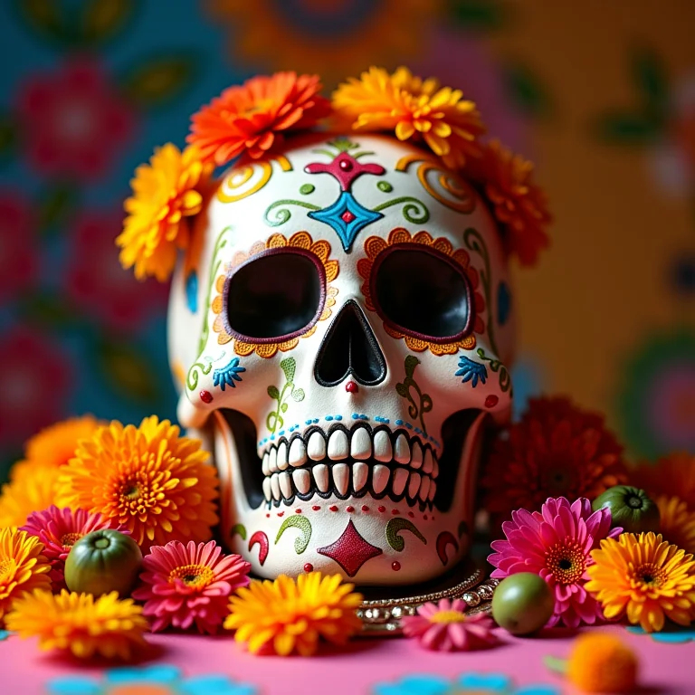 Crânios de açúcar, flores de cempasúchil e instrumentos musicais inspirados no filme 'Viva: A Vida é Uma Festa'