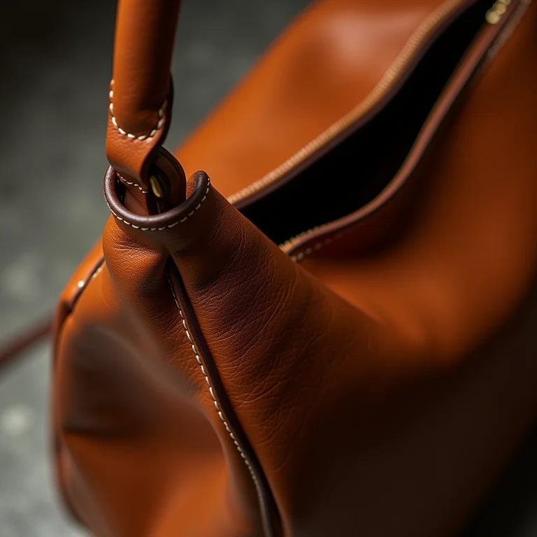 Detalhe da textura de uma bolsa hobo de couro