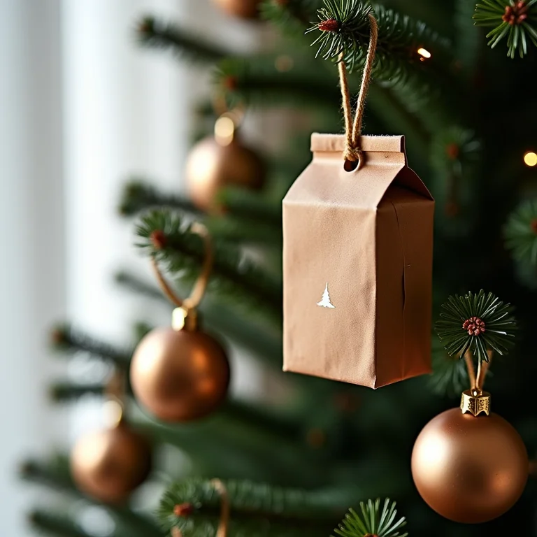 Enfeites de Natal originais feitos de embalagens longa vida.