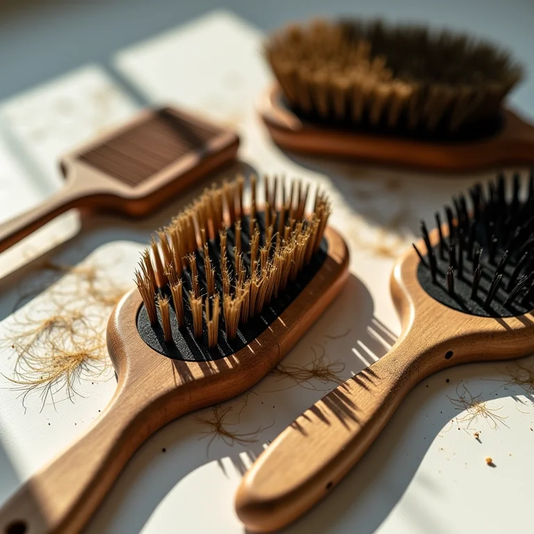 Escova de cabelo suja com fios de cabelo