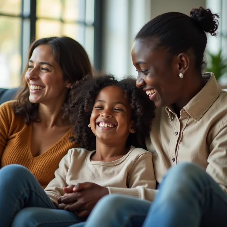 Família unida e sorridente curtindo um momento juntos