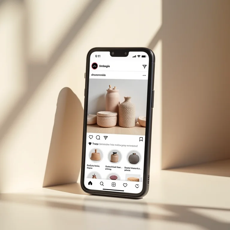 Interface do Instagram Shopping mostrando produtos artesanais e opções de compra