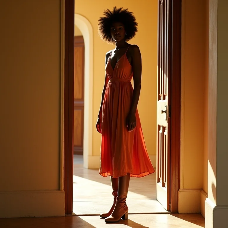 Look elegante e sem esforço com vestido midi e bota cano alto.