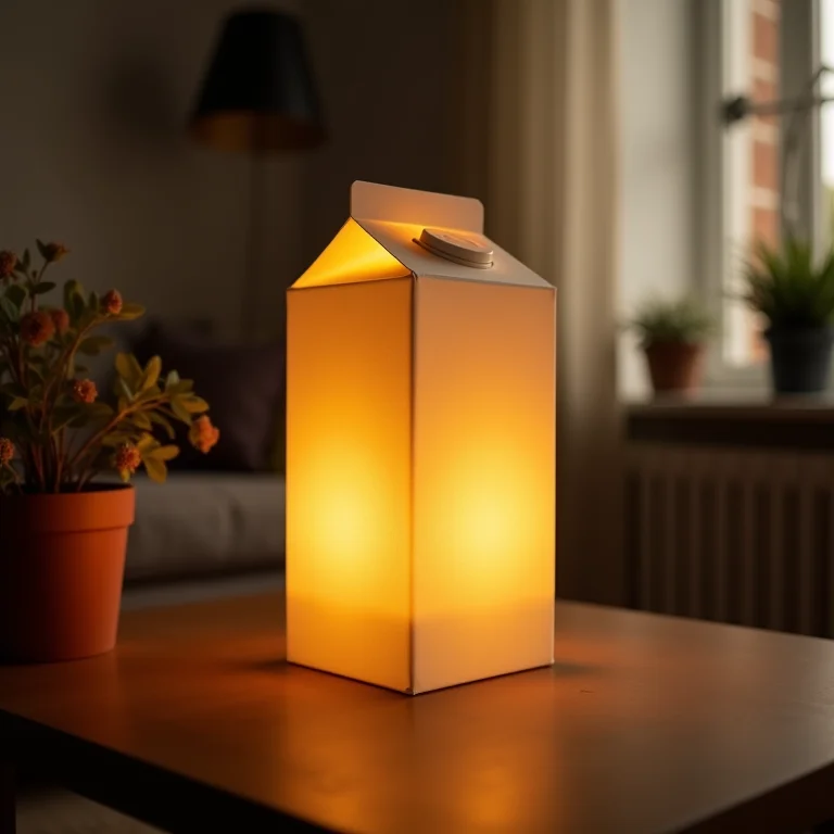 Luminária criativa feita com embalagem longa vida.