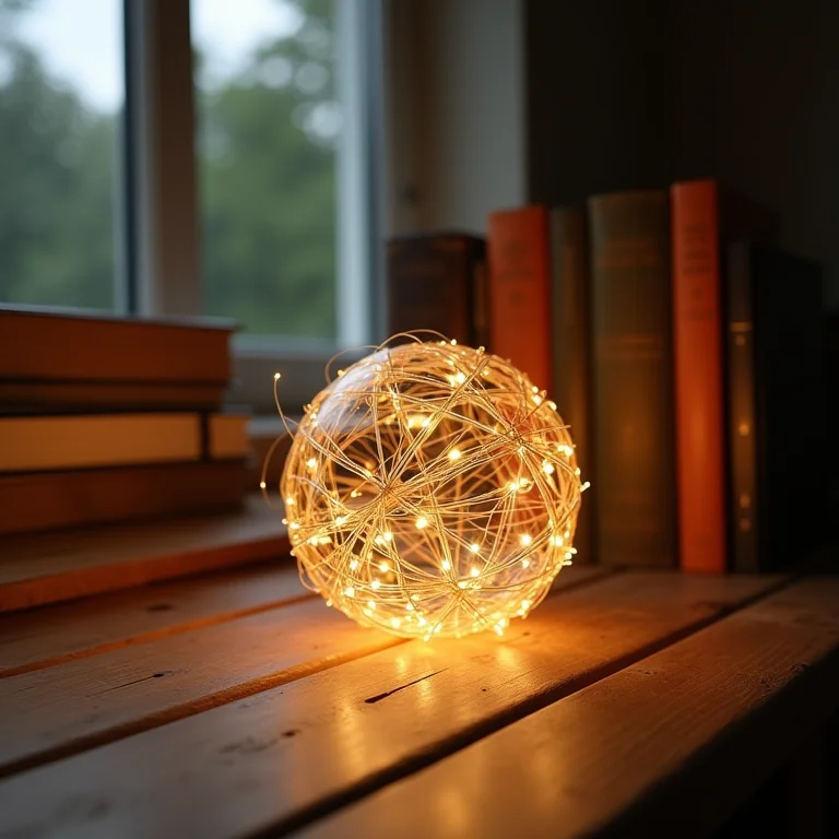 Luminária de barbante artesanal.