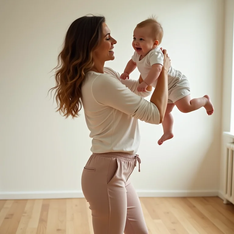 Mãe dançando com bebê ao som de música