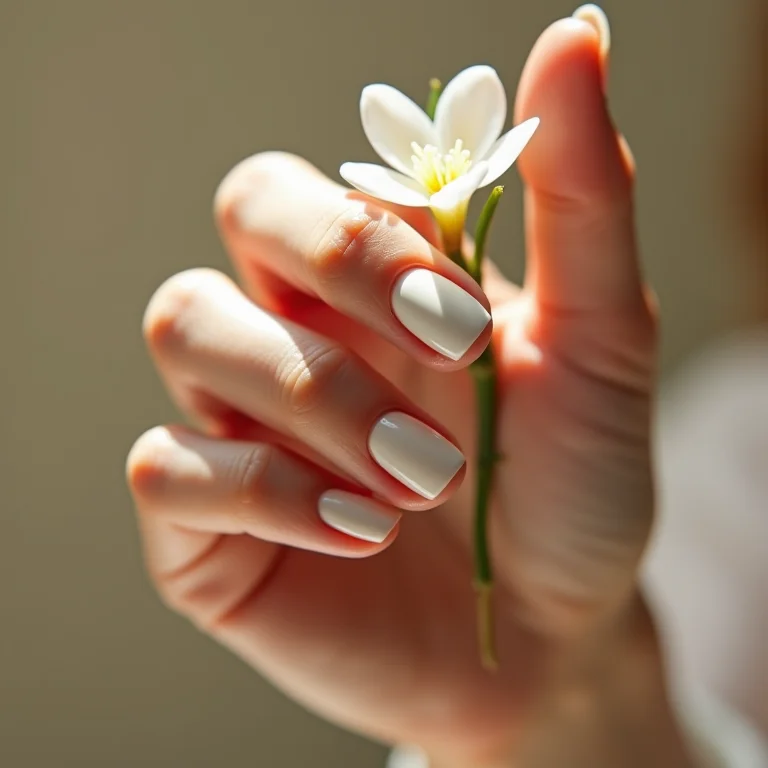 Mão feminina com esmalte nude elegante