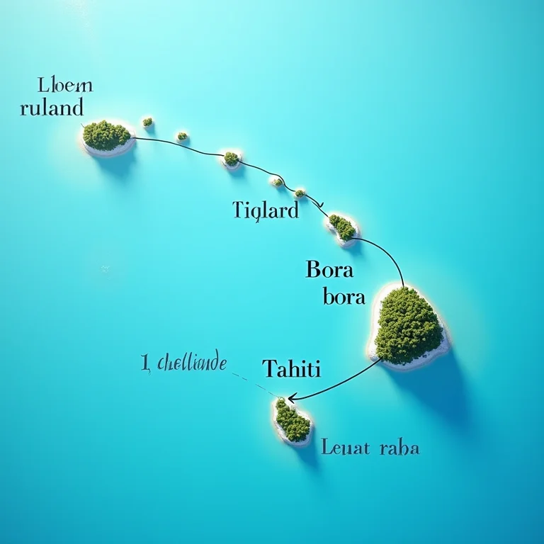 Mapa mostrando um roteiro ideal combinando Tahiti e Bora Bora