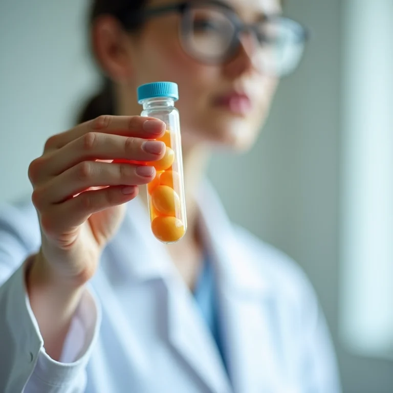 Médica segurando delicadamente um frasco com óvulos coletados