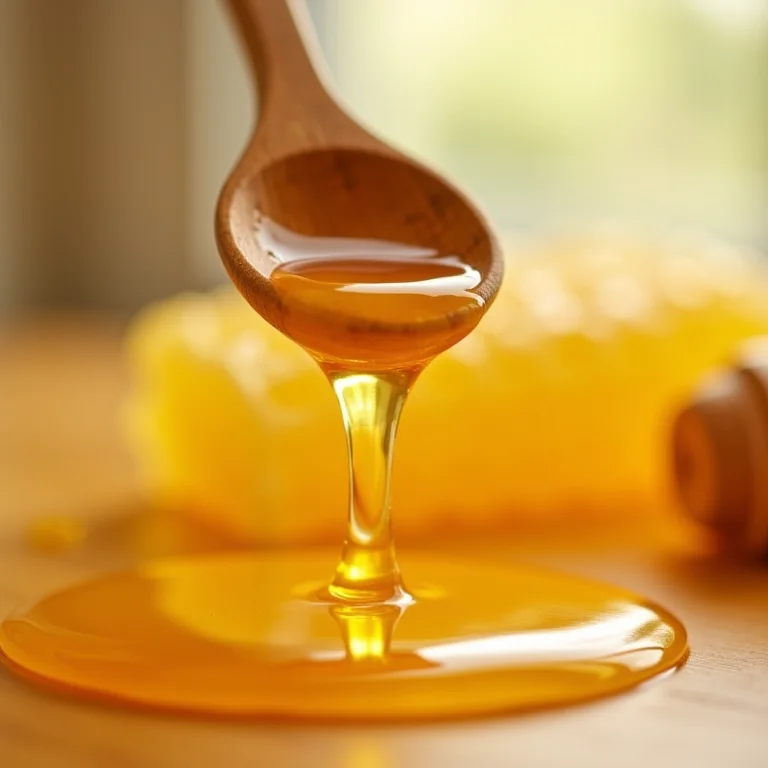 Mel escorrendo de uma colher de pau.