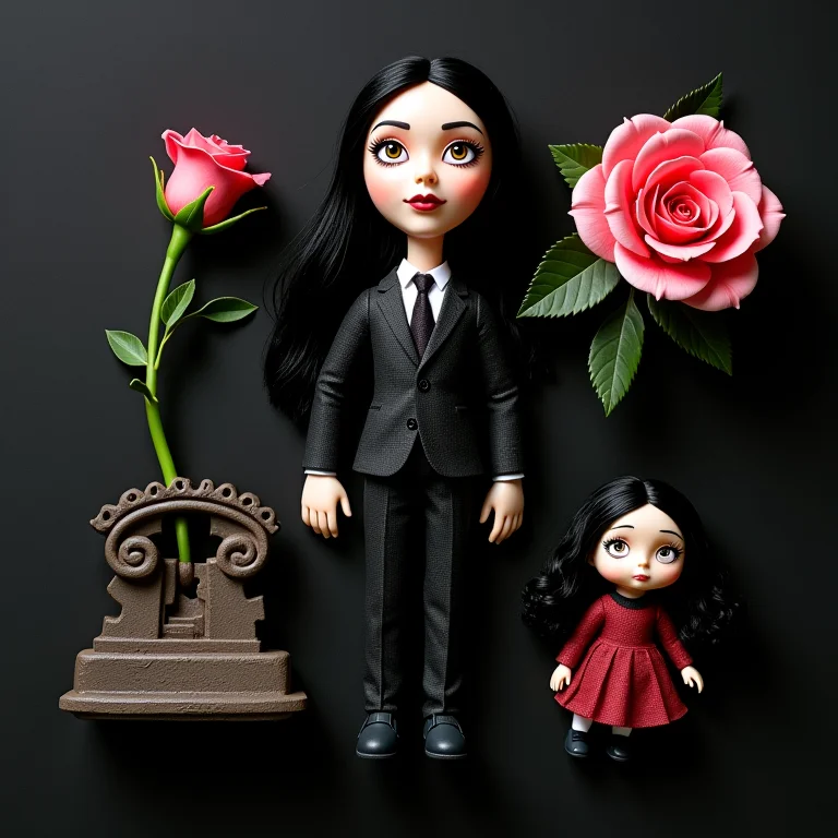 Miniaturas de objetos icônicos da Família Addams em estilo gótico