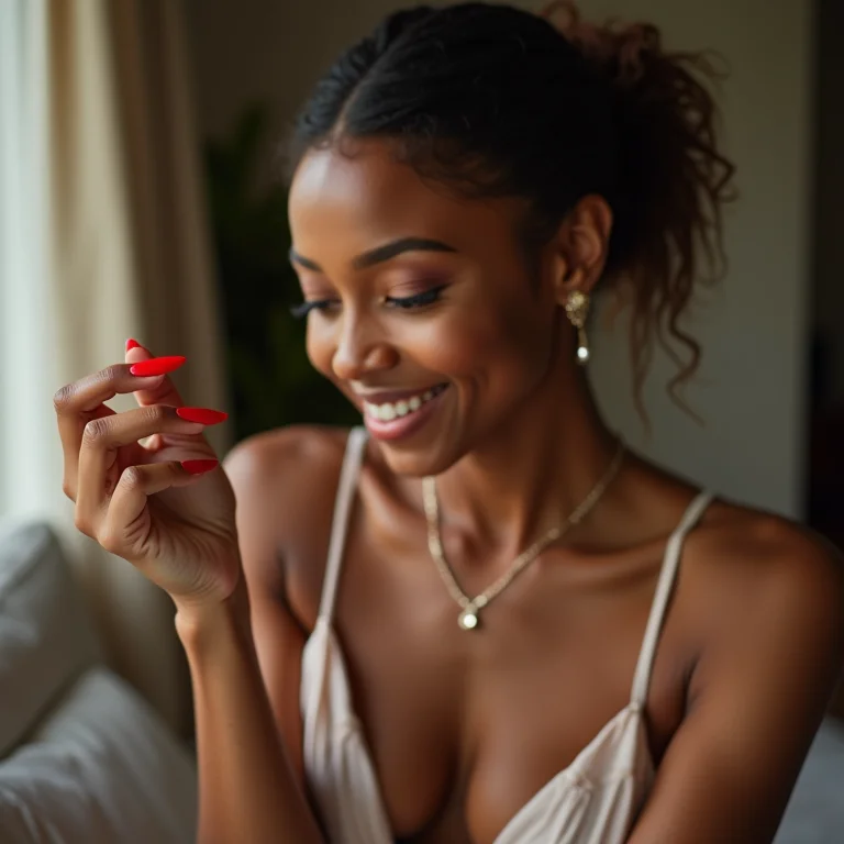 Mulher aplicando esmalte vermelho