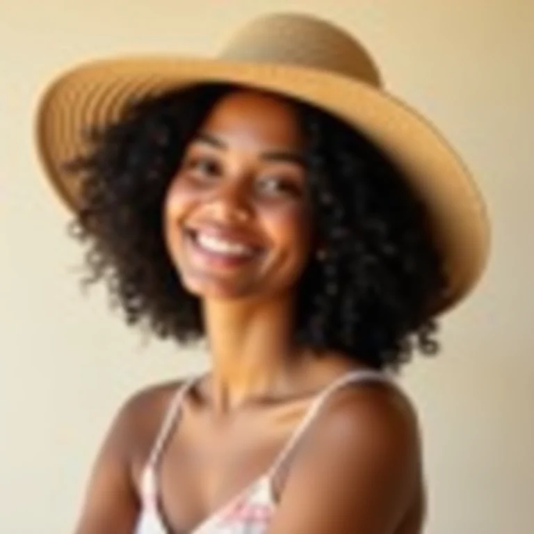 Mulher com chapéu de sol ideal para seu formato de rosto