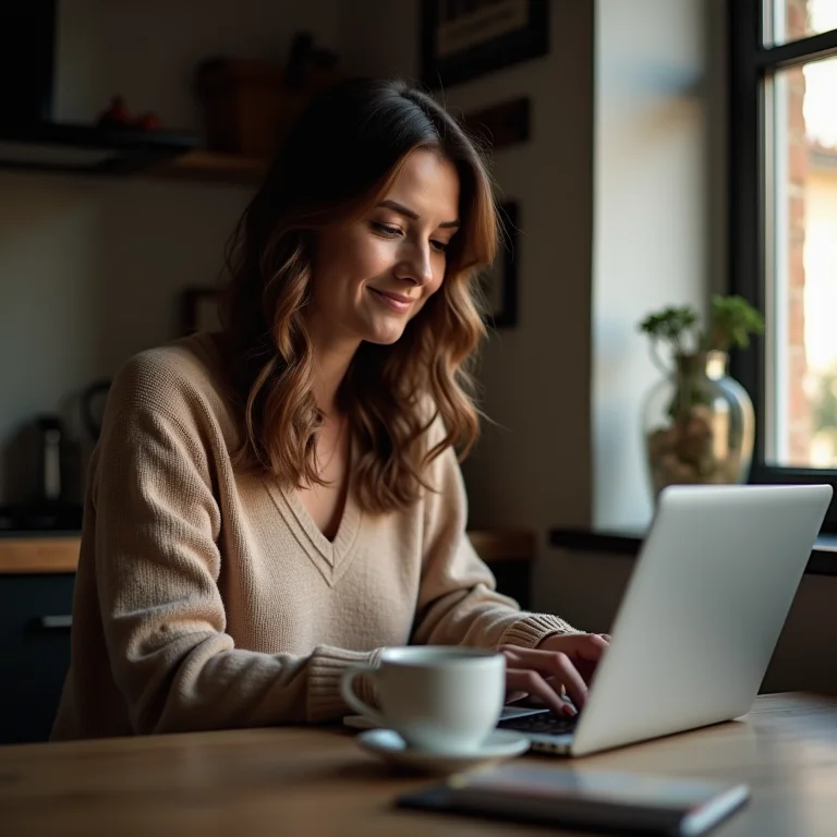 Mulher compartilhando sua experiência de clube de cinema em um blog.