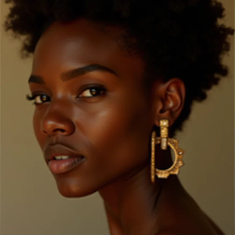 Mulher negra com brincos estilosos que iluminam o rosto