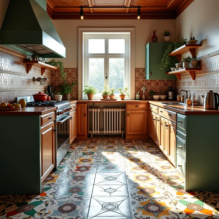 Piso de cozinha com ladrilho hidráulico