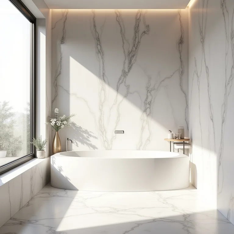 Porcelanato acetinado marmorizado.