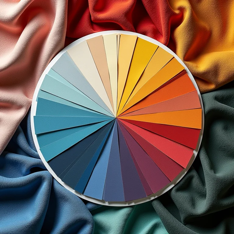 Roda de cores e tecidos estampados em desarmonia.