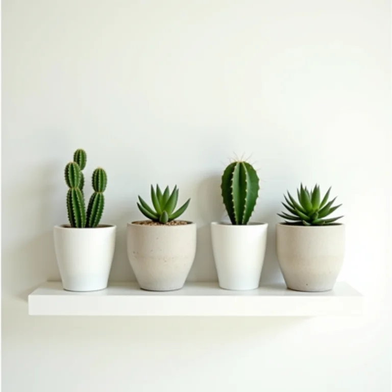 Suculentas e cactos em vasos minimalistas.