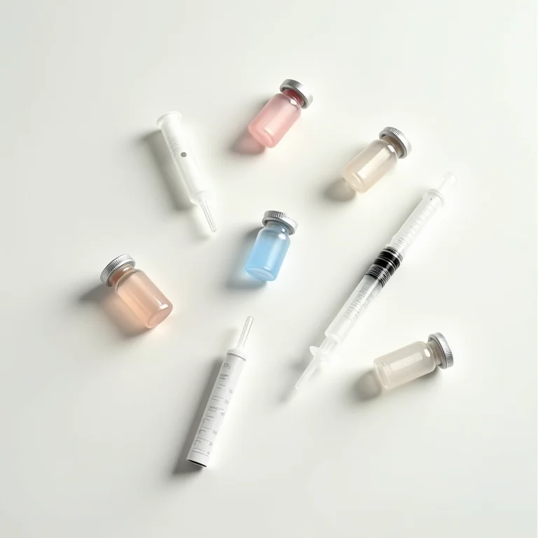 Vários frascos e seringas representando o processo de estimulação ovariana