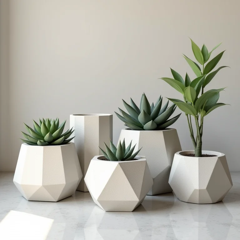 Vasos de cimento minimalistas com suculentas.