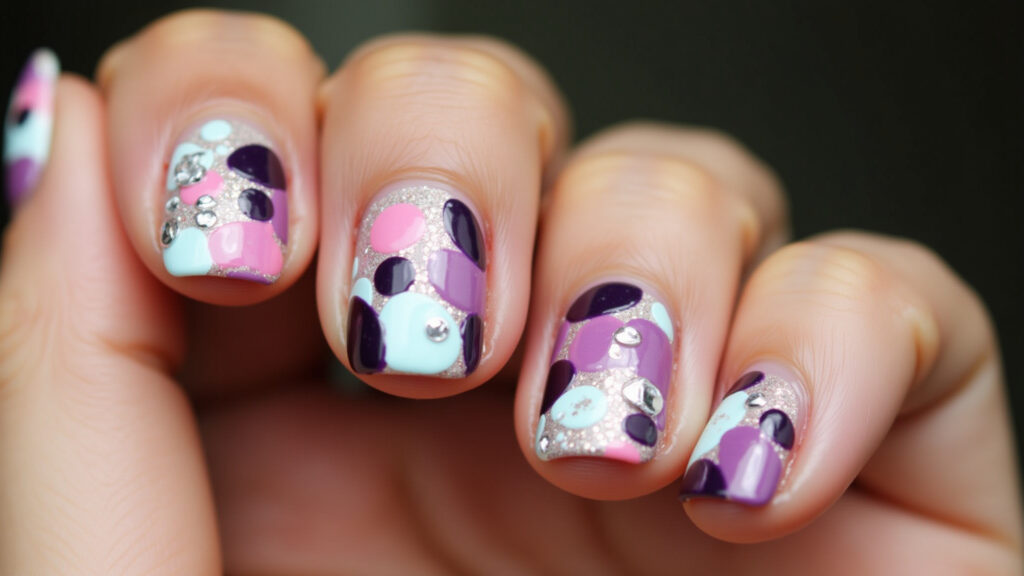 Unhas abstratas com filha única decorada.