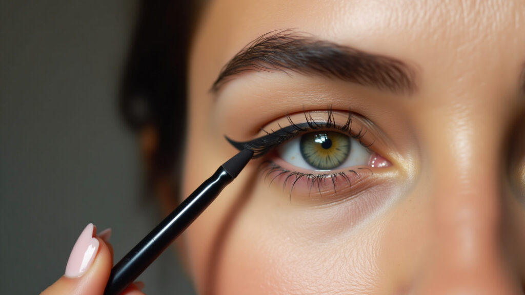 Delineado fino para aumentar olhos verdes.