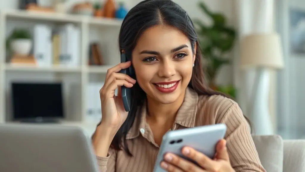 Mulher negocia dívida por telefone. Priorize suas dívidas.