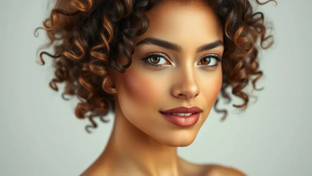 Brazilian woman with curly hair, styled and defined, after a selagem treatment specifically for Cabelos cacheados definidos e hidratados após selagem capilar, Brasil.