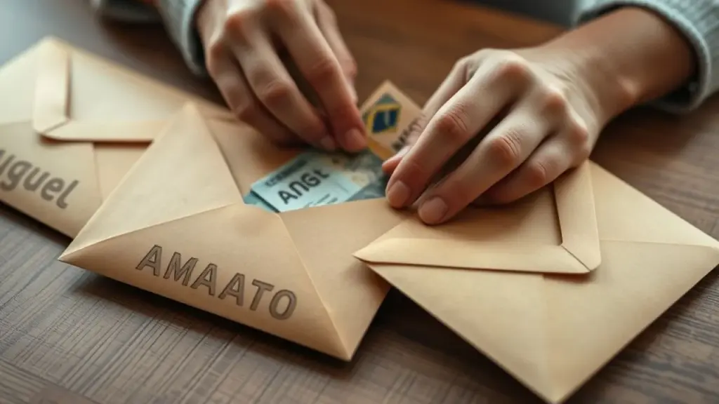 Dinheiro em envelopes para orçamento. Método dos envelopes.