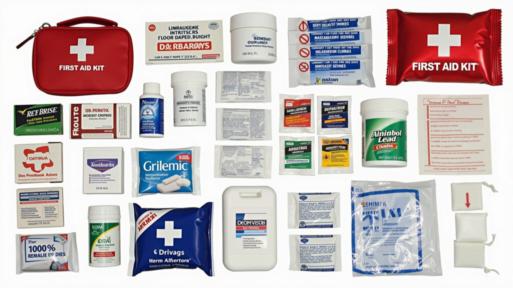 Kit de primeiros socorros compacto para viagem.