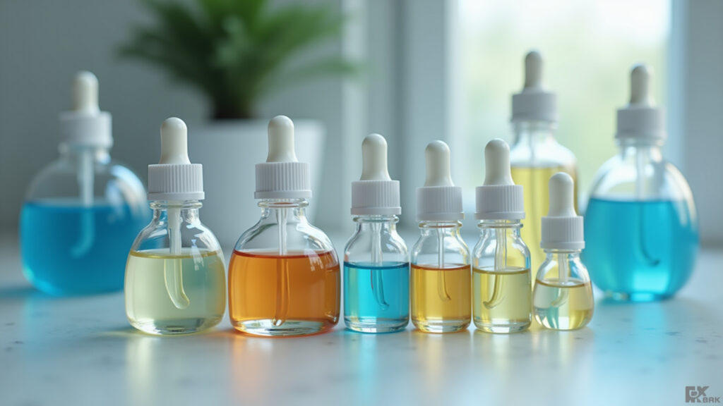 Produtos cosméticos com diferentes concentrações de ácido ferúlico.