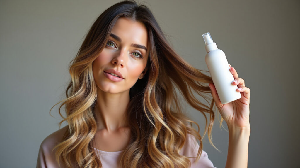 Corte em camadas longas desfiado com spray texturizador.