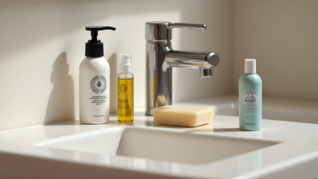 Produtos de higiene pessoal em miniatura.