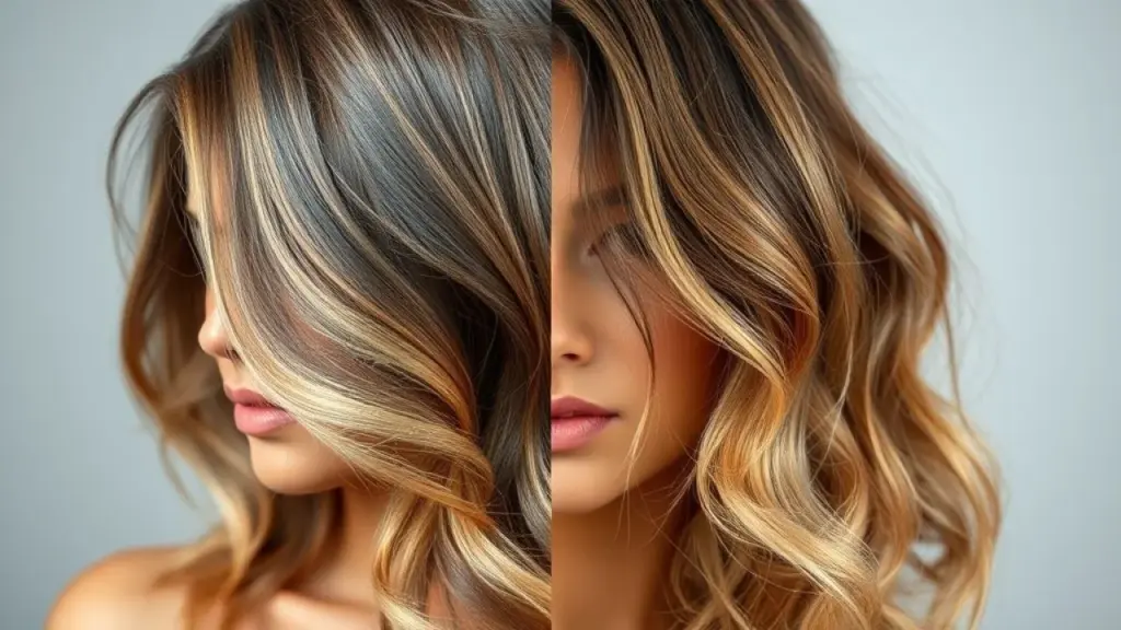 Split image: Left side - hair damaged by heat styling tools (flat iron, hairdryer), right side - Comparativo: cabelo danificado vs. cabelo saudável após selagem, Brasil.