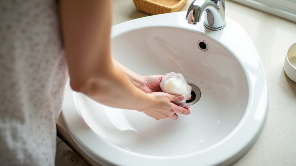 Lavando sutiã à mão para maior durabilidade.