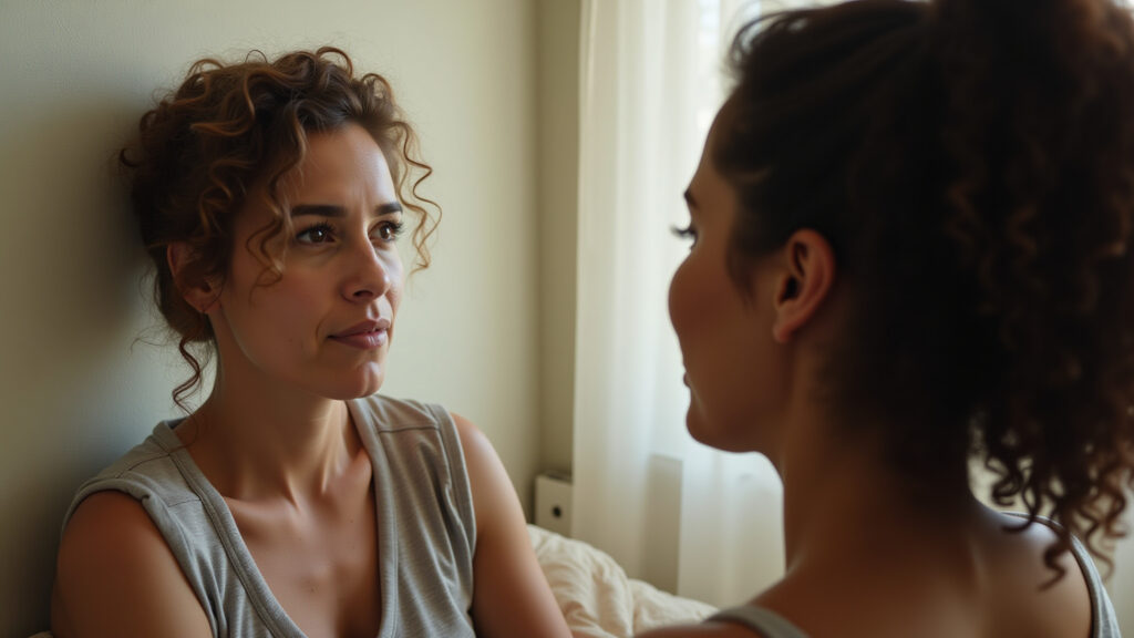 Mulher se afastando de amiga, aceitando o fim de um ciclo.